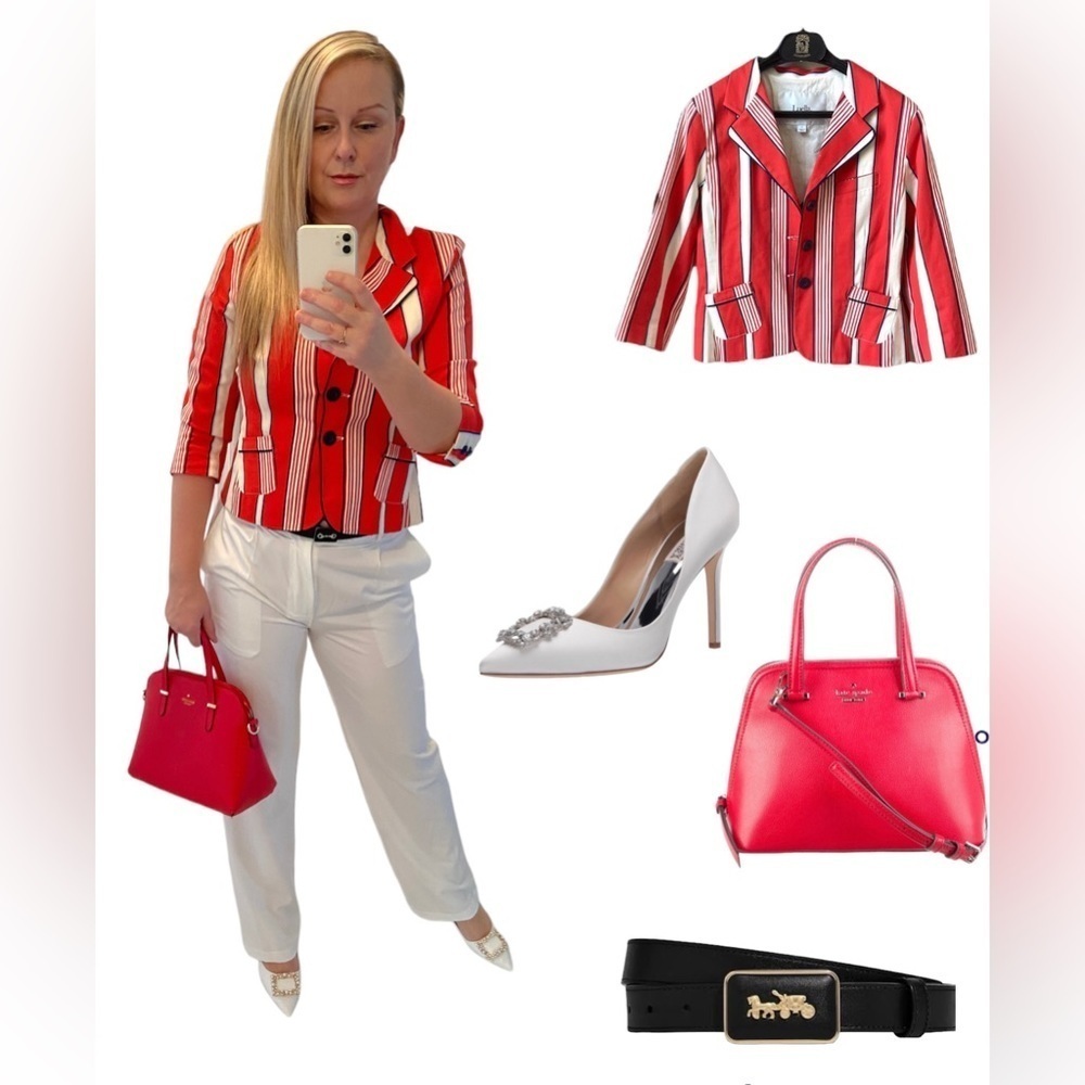 Red blue white striped cotton spring blazer M